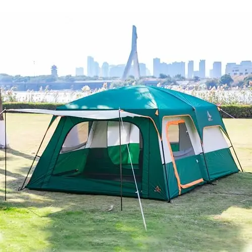 KTT Extra Large Tent 6-10-12-14 Person(A),Family Cabin Tents,2 Rooms,3 Doors and 3 Windows with Mesh,Straight Wall,Waterproof,Double Layer,Big Tent for Outdoor,Picnic,Camping,Family Gathering - 2
