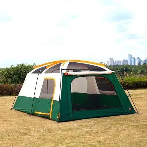 KTT Extra Large Tent 6-10-12-14 Person(A),Family Cabin Tents,2 Rooms,3 Doors and 3 Windows with Mesh,Straight Wall,Waterproof,Double Layer,Big Tent for Outdoor,Picnic,Camping,Family Gathering - 3