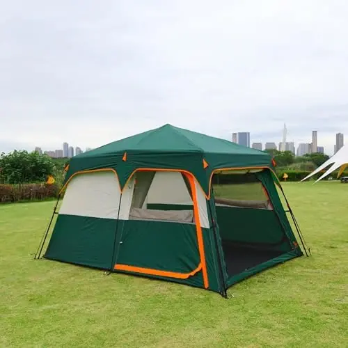 KTT Extra Large Tent 8-10-12-14 Person(A),Family Cabin Tents,2 Rooms,3 Doors and 3 Windows with Mesh,Straight Wall,Waterproof,Double Layer,Big Tent for Outdoor,Picnic,Camping,Family Gathering - 3