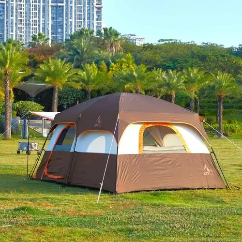KTT Extra Large Tent 8-10-12-14 Person(A),Family Cabin Tents,2 Rooms,3 Doors and 3 Windows with Mesh,Straight Wall,Waterproof,Double Layer,Big Tent for Outdoor,Picnic,Camping,Family Gathering - 4