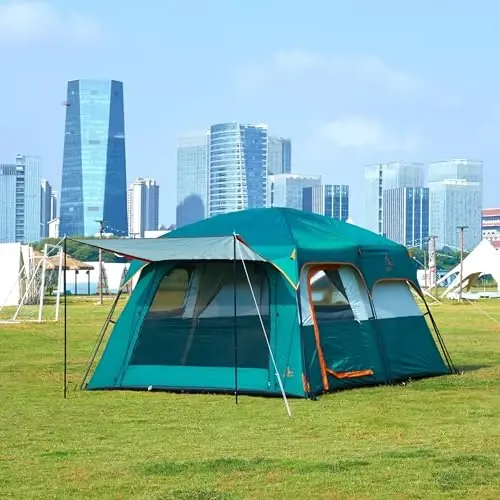 KTT Katta chodir 6-8 kishi, oilaviy kabinali chodirlar, to'g'ri devor, 3 eshik va 3 deraza to'r bilan, suv o'tkazmaydigan, ochiq havoda, piknik, camping, oila, do'stlar yig'ilishi uchun katta chodir. - KTT (1)