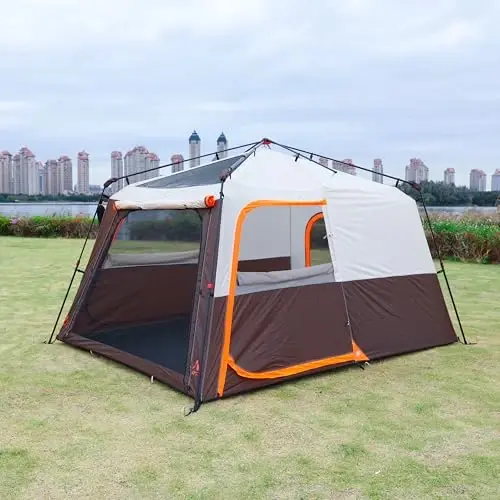 KTT Large Tent 6-12 Person,Family Cabin Tents,Straight Wall,3 Doors and 3 Windows with Mesh,Waterproof,Big Tent for Outdoor,Picnic,Camping,Family,Friends Gathering. - 2