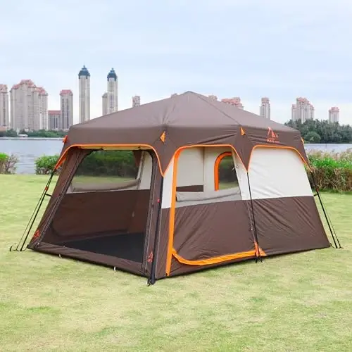 KTT Large Tent 6-12 Person,Family Cabin Tents,Straight Wall,3 Doors and 3 Windows with Mesh,Waterproof,Big Tent for Outdoor,Picnic,Camping,Family,Friends Gathering. - 3
