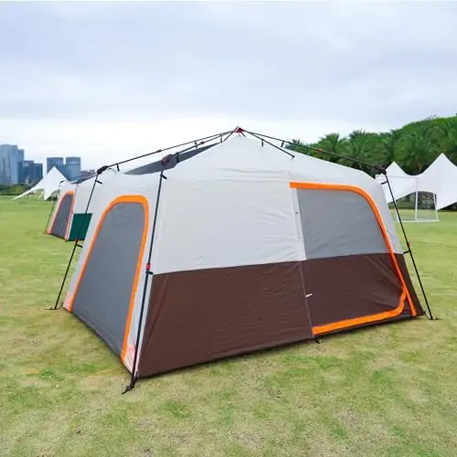 KTT Large Tent 6-12 Person,Family Cabin Tents,Straight Wall,3 Doors and 3 Windows with Mesh,Waterproof,Big Tent for Outdoor,Picnic,Camping,Family,Friends Gathering. - 4