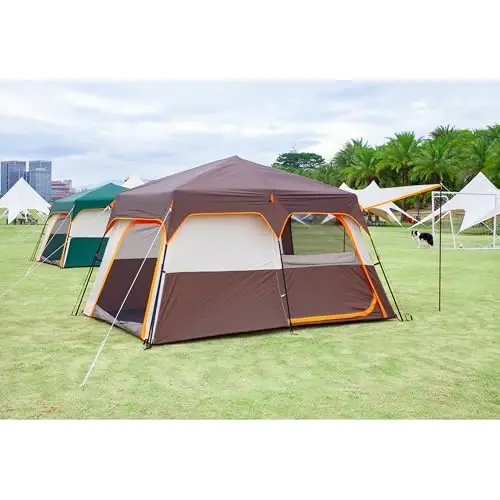 KTT Large Tent 6-12 Person,Family Cabin Tents,Straight Wall,3 Doors and 3 Windows with Mesh,Waterproof,Big Tent for Outdoor,Picnic,Camping,Family,Friends Gathering. - 5