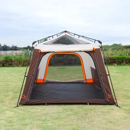 KTT Large Tent 6-12 Person,Family Cabin Tents,Straight Wall,3 Doors and 3 Windows with Mesh,Waterproof,Big Tent for Outdoor,Picnic,Camping,Family,Friends Gathering. - 6