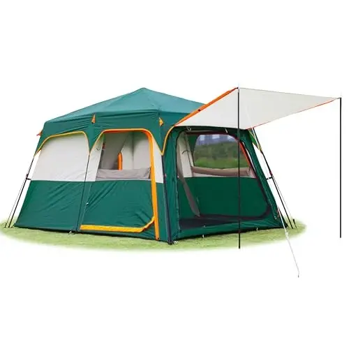 KTT Large Tent 6-12 Person,Family Cabin Tents,Straight Wall,3 Doors and 3 Windows with Mesh,Waterproof,Big Tent for Outdoor,Picnic,Camping,Family,Friends Gathering. 