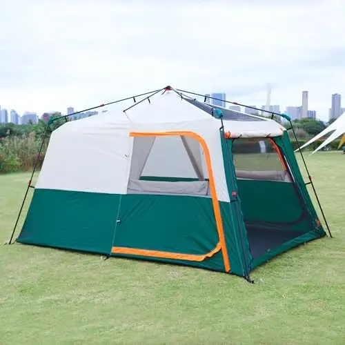 KTT Large Tent 6-12 Person,Family Cabin Tents,Straight Wall,3 Doors and 3 Windows with Mesh,Waterproof,Big Tent for Outdoor,Picnic,Camping,Family,Friends Gathering. - 2