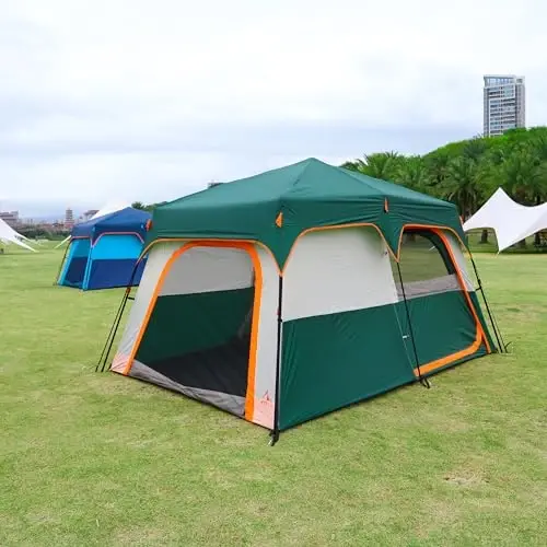 KTT Large Tent 6-12 Person,Family Cabin Tents,Straight Wall,3 Doors and 3 Windows with Mesh,Waterproof,Big Tent for Outdoor,Picnic,Camping,Family,Friends Gathering. - 3