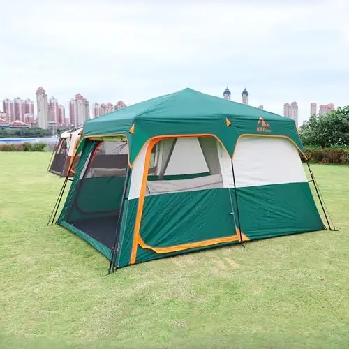 KTT Large Tent 6-12 Person,Family Cabin Tents,Straight Wall,3 Doors and 3 Windows with Mesh,Waterproof,Big Tent for Outdoor,Picnic,Camping,Family,Friends Gathering. - 6