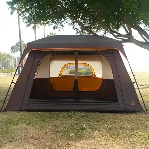 KTT Large Tent 6-12 Person,Family Cabin Tents,Straight Wall,3 Doors and 3 Windows with Mesh,Waterproof,Big Tent for Outdoor,Picnic,Camping,Family,Friends Gathering. - 6