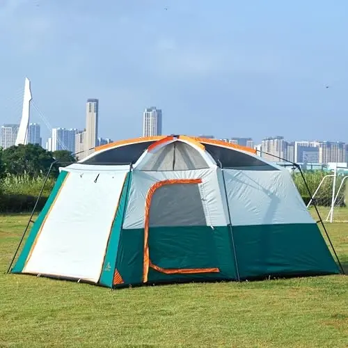 KTT Large Tent 6-8 Person,Family Cabin Tents,Straight Wall,3 Doors and 3 Windows with Mesh,Waterproof,Big Tent for Outdoor,Picnic,Camping,Family,Friends Gathering.…… - 6