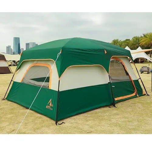 KTT Large Tent 6-8 Person,Family Cabin Tents,Straight Wall,3 Doors and 3 Windows with Mesh,Waterproof,Big Tent for Outdoor,Picnic,Camping,Family,Friends Gathering.…… - 6