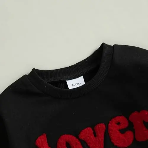 KtwHarnu Infant Toddler Baby Boy Valentines Outfit Heart Embroidery Sweatshirt Crewneck Long Sleeve Shirts Top Pullovers - 5