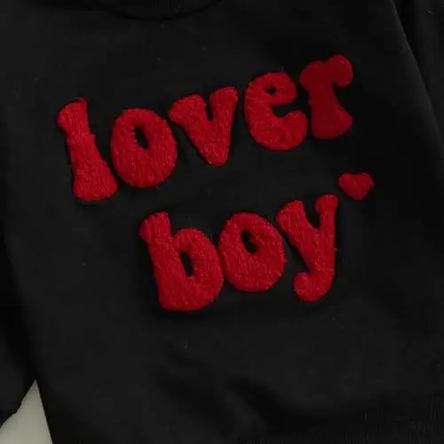 KtwHarnu Infant Toddler Baby Boy Valentines Outfit Heart Embroidery Sweatshirt Crewneck Long Sleeve Shirts Top Pullovers - 6