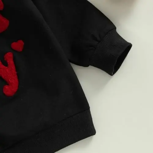 KtwHarnu Infant Toddler Baby Boy Valentines Outfit Heart Embroidery Sweatshirt Crewneck Long Sleeve Shirts Top Pullovers - 7