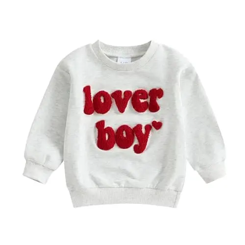 KtwHarnu Toddler Baby Boy Valentines Day Outfit Lover Boy Embroidery Crewneck Sweatshirt Long Sleeve Pullovers Shirts Top - 1