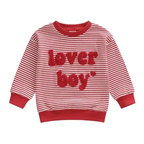 KtwHarnu Toddler Baby Boy Valentines Day Outfit Lover Boy Embroidery Crewneck Sweatshirt Long Sleeve Pullovers Shirts Top 