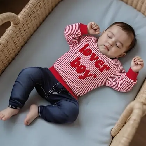 KtwHarnu Toddler Baby Boy Valentines Day Outfit Lover Boy Embroidery Crewneck Sweatshirt Long Sleeve Pullovers Shirts Top - 4