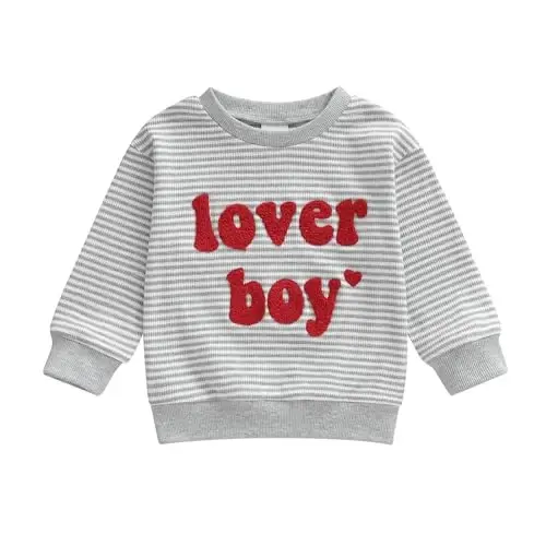 KtwHarnu Toddler Baby Boy Valentines Day Outfit Lover Boy Embroidery Crewneck Sweatshirt Long Sleeve Pullovers Shirts Top 