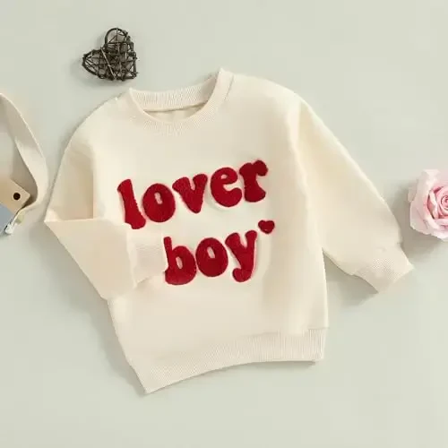 KtwHarnu Toddler Baby Boy Valentines Day Outfit Lover Boy Embroidery Crewneck Sweatshirt Long Sleeve Pullovers Shirts Top - 3