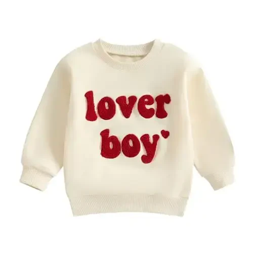 KtwHarnu Toddler Baby Boy Valentines Day Outfit Lover Boy Embroidery Crewneck Sweatshirt Long Sleeve Pullovers Shirts Top - 1