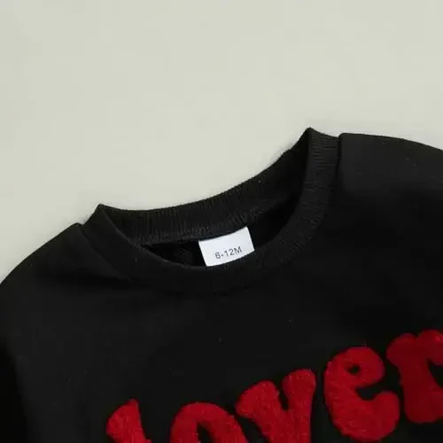 KtwHarnu Infant Toddler Baby Boy Valentines Outfit Heart Embroidery Sweatshirt Crewneck Long Sleeve Shirts Top Pullovers - 5