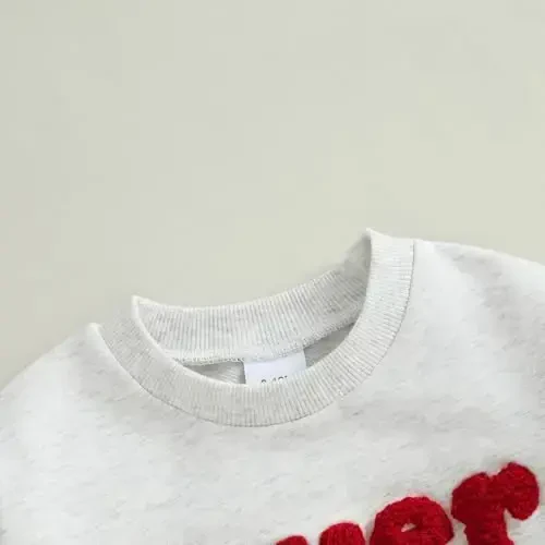 KtwHarnu Toddler Baby Boy Valentines Day Outfit Lover Boy Embroidery Crewneck Sweatshirt Long Sleeve Pullovers Shirts Top - 5