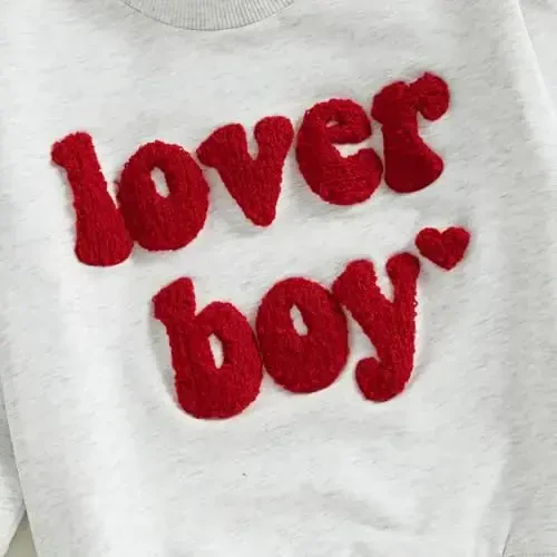 KtwHarnu Toddler Baby Boy Valentines Day Outfit Lover Boy Embroidery Crewneck Sweatshirt Long Sleeve Pullovers Shirts Top - 6