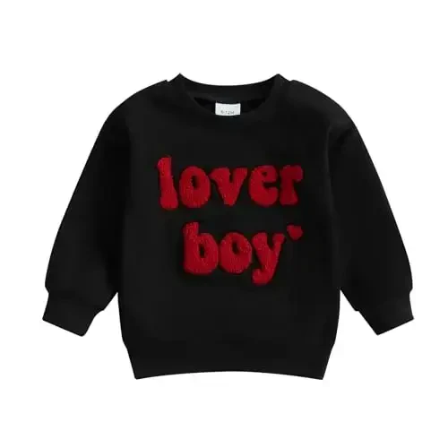 KtwHarnu Toddler Baby Boy Valentines Day Outfit Lover Boy Embroidery Crewneck Sweatshirt Long Sleeve Pullovers Shirts Top 