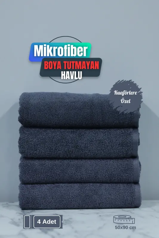 Kuaförlere Özel Boya Tutmayan Mikrofiber Saç Havlusu 50x90 cm. 4'lÜ Set-Gri - 1