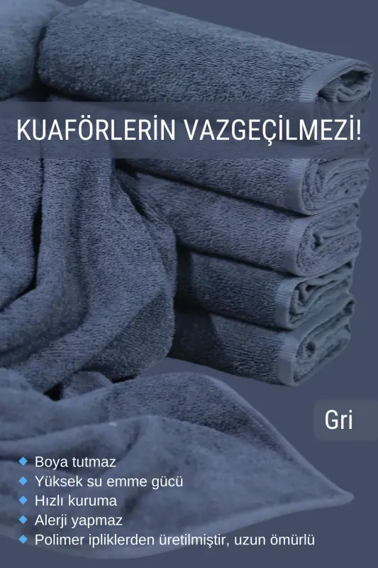 Kuaförlere Özel Boya Tutmayan Mikrofiber Saç Havlusu 50x90 cm. 4'lÜ Set-Gri - 3