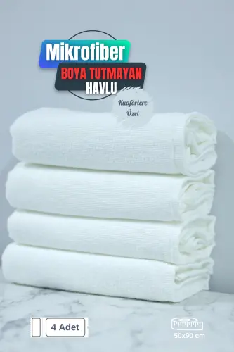Kuaförlere Özel Boya Tutmayan Mikrofiber Saç Havlusu 50x90 cm. 4'lÜ Set-Beyaz - 1