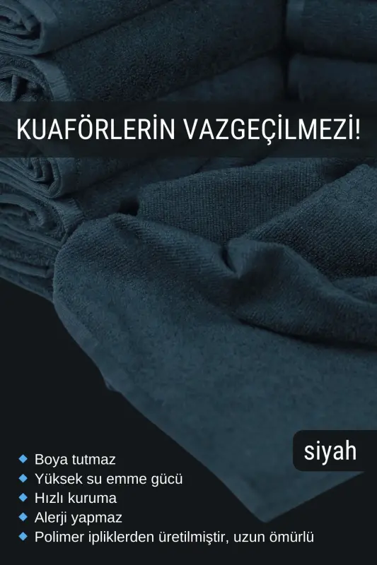 Kuaförlere Özel Boya Tutmayan Mikrofiber Saç Havlusu 50x90 cm. 4'lÜ Set - Siyah - 3