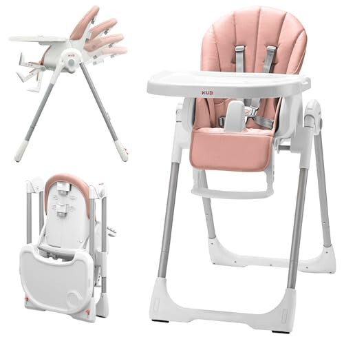 KÜB 3-in-1 Foldable Baby High Chair | 7 Height & 4 Recline Adjustable | Removable Seat & Tray for Easy Clean | 2 Locking Wheels | Multifunctional Infant Highchair for Babies Toddlers Girl (Pink) - 31