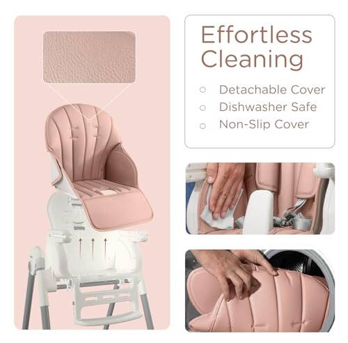 KÜB 3-in-1 Foldable Baby High Chair | 7 Height & 4 Recline Adjustable | Removable Seat & Tray for Easy Clean | 2 Locking Wheels | Multifunctional Infant Highchair for Babies Toddlers Girl (Pink) - 27