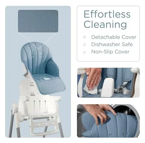 KÜB 3-in-1 Foldable Baby High Chair, 7 Height & 4 Recline Adjustable Seat & Tray for Easy Clean, 2 Locking Wheels, Multifunctional Infant High Chairs for Babies and Toddlers (Blue, with Toys) - 3