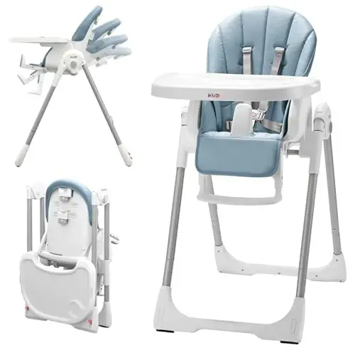 KÜB 3-in-1 Foldable Baby High Chair (Blue) | Multifunctional Infant High Chairs for Babies and Toddlers | Removable Seat & Tray for Easy Clean | 7 Height & 4 Recline Adjustable | 2 Locking Wheels - KUB