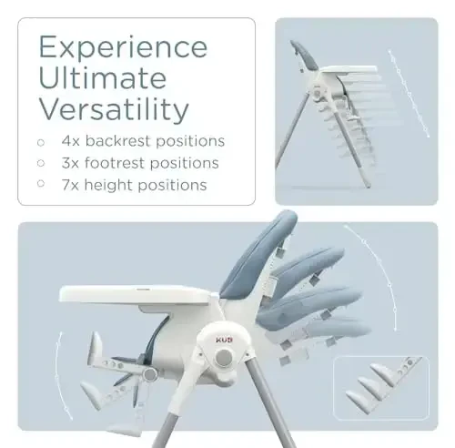 KÜB 3-in-1 katlanadigan bolalar uchun baland stul, 7 balandlik va 4 eğimli sozlanishi o'rindiq va tovoq oson tozalash uchun, 2 qulflash g'ildiraklari, chaqaloqlar va yosh bolalar uchun ko'p funktsiyali baland stullar (ko'k, o'yinchoqlar bilan) - KUB (1)