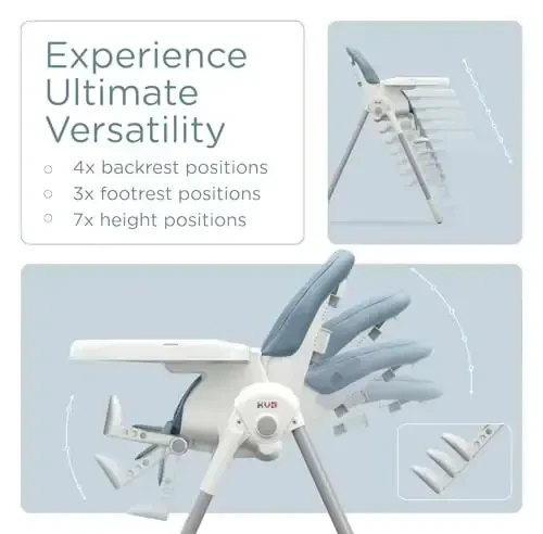 KUB 3-in-1 katlanadigan bolalar uchun baland stul (ko'k) | Chaqaloqlar va yosh bolalar uchun ko'p funktsiyali chaqaloqlar uchun baland stullar | Oson tozalash uchun olinadigan o'rindiq va patnis | 7 balandlik va 4 eğim sozlanishi | 2 ta qulflash g'ildiragi - 2