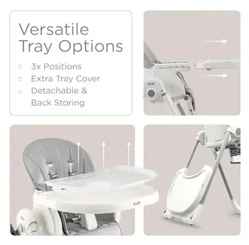 KÜB 3-in-1 katlanadigan chaqaloq uchun baland stul, 7 balandlik va 4 egilish burchagi sozlanishi o'rindiq va tovoq oson tozalash uchun, 2 qulflanadigan g'ildirak, chaqaloqlar va yosh bolalar uchun ko'p funktsiyali chaqaloq stullari (kulrang, o'yinchoqlar bilan) - 6