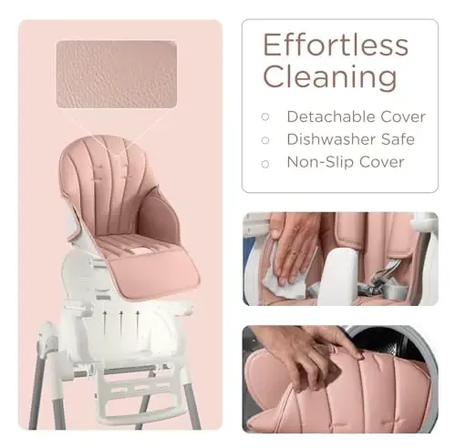 KÜB 3-in-1 katlanadigan chaqaloq uchun baland stul | 7 balandlik va 4 eğim sozlanishi | Oson tozalash uchun olinadigan o'rindiq va patnis | 2 qulflash g'ildiragi | Kichkintoylar va qizlar uchun ko'p funktsiyali chaqaloqlar uchun baland stullar (pushti) - 3