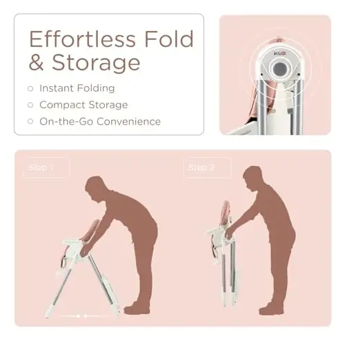 KÜB 3-in-1 katlanadigan chaqaloq uchun baland stul | 7 balandlik va 4 eğim sozlanishi | Oson tozalash uchun olinadigan o'rindiq va patnis | 2 qulflash g'ildiragi | Kichkintoylar va qizlar uchun ko'p funktsiyali chaqaloqlar uchun baland stullar (pushti) - 5