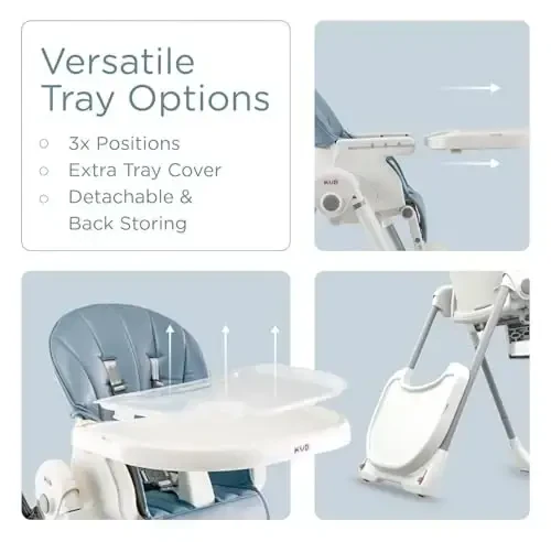 KÜB 3-in-1 Foldable Baby High Chair, 7 Height & 4 Recline Adjustable Seat & Tray for Easy Clean, 2 Locking Wheels, Multifunctional Infant High Chairs for Babies and Toddlers (Blue, with Toys) - 6