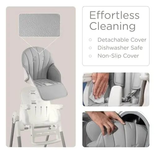 KÜB 3-in-1 Foldable Baby High Chair | Multifunctional Infant High Chairs for Babies and Toddlers | Removable Seat & Tray Easy Clean | 7 Height & 4 Recline Adjustable | 2 Locking Wheels (Grey) - 3