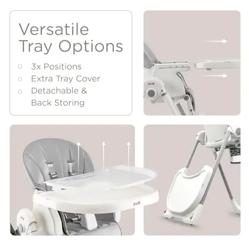 KÜB 3-in-1 Foldable Baby High Chair | Multifunctional Infant High Chairs for Babies and Toddlers | Removable Seat & Tray Easy Clean | 7 Height & 4 Recline Adjustable | 2 Locking Wheels (Grey) - 6