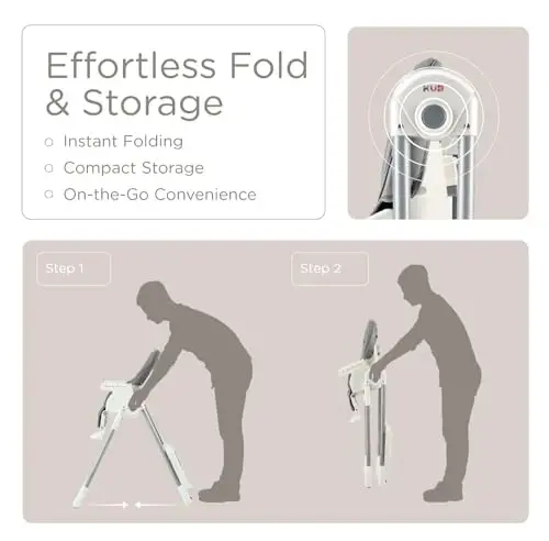 KÜB 3-in-1 Foldable Baby High Chair, 7 Height & 4 Recline Adjustable Seat & Tray for Easy Clean, 2 Locking Wheels, Multifunctional Infant High Chairs for Babies and Toddlers (Grey, with Toys) - 5