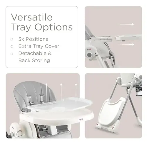 KÜB 3-in-1 Foldable Baby High Chair, 7 Height & 4 Recline Adjustable Seat & Tray for Easy Clean, 2 Locking Wheels, Multifunctional Infant High Chairs for Babies and Toddlers (Grey, with Toys) - 6
