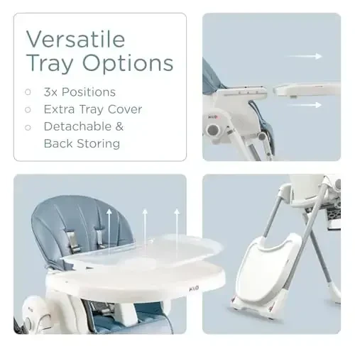 KÜB 3-in-1 Foldable Baby High Chair (Blue) | Multifunctional Infant High Chairs for Babies and Toddlers | Removable Seat & Tray for Easy Clean | 7 Height & 4 Recline Adjustable | 2 Locking Wheels - 6