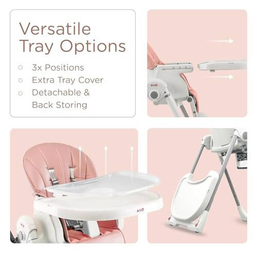 KÜB 3-in-1 Foldable Baby High Chair, 7 Height & 4 Recline Adjustable Seat & Tray for Easy Clean, 2 Locking Wheels, Multifunctional Infant High Chairs for Babies and Toddlers (Pink, with Toys) - 29